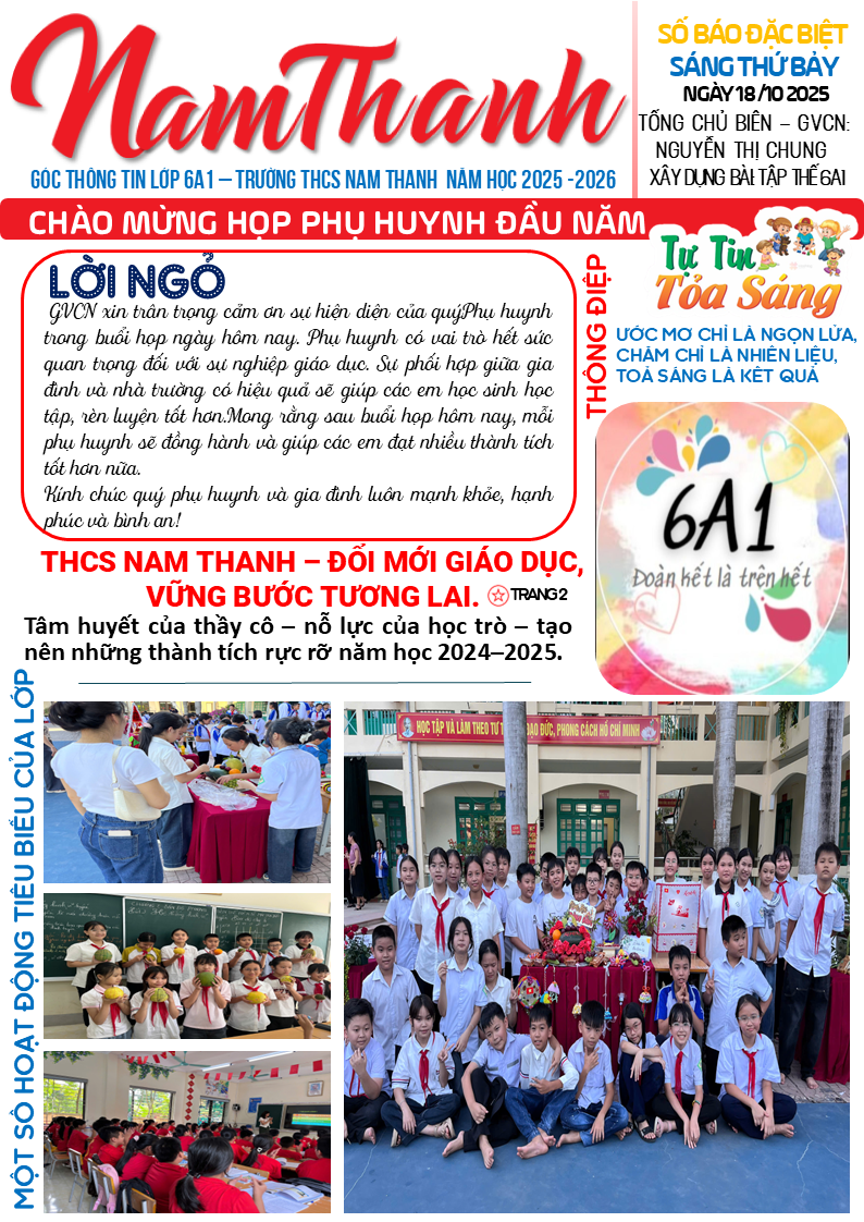 'TỰ TIN TỎA SÁNG' - GIỚI THIỆU SẢN PHẨM BÁO LỚP ĐẦY SÁNG TẠO TỪ THẦY VÀ TRÒ TRƯỜNG THCS NAM THANH